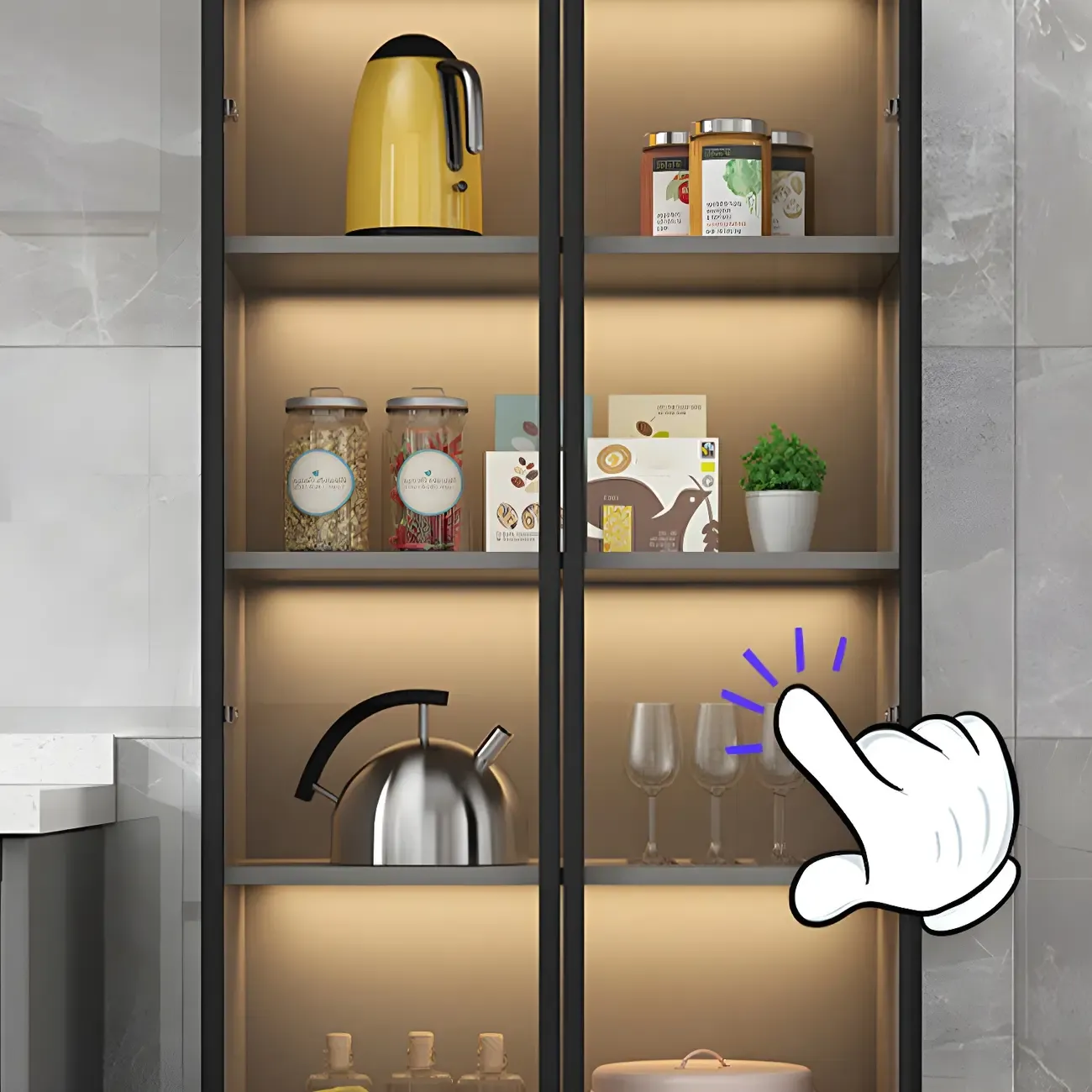 Traditional Freestanding Wooden Display Cabinet with Glass Doors Image - 11