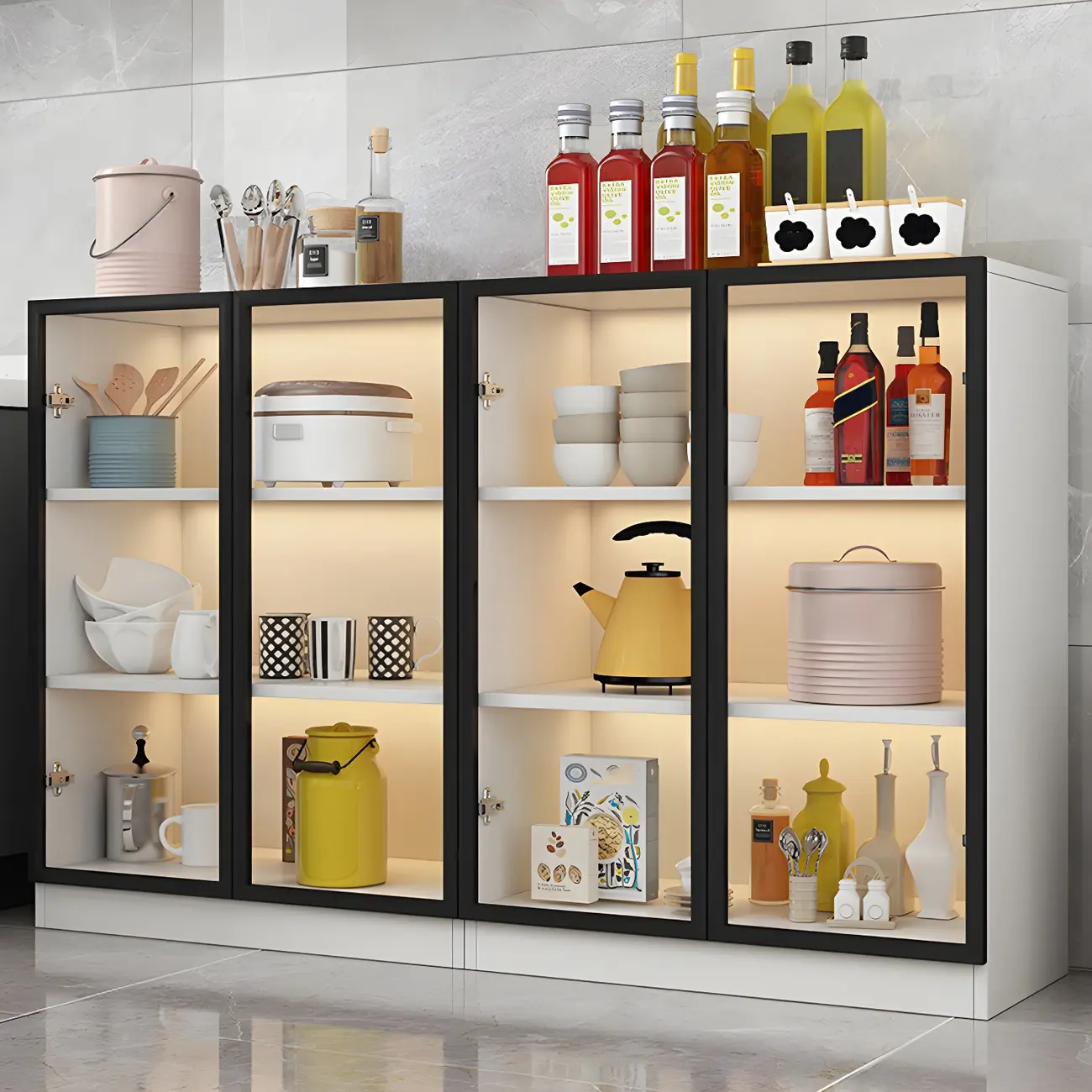 Traditional Freestanding Wooden Display Cabinet with Glass Doors Image - 13 | homeyfad