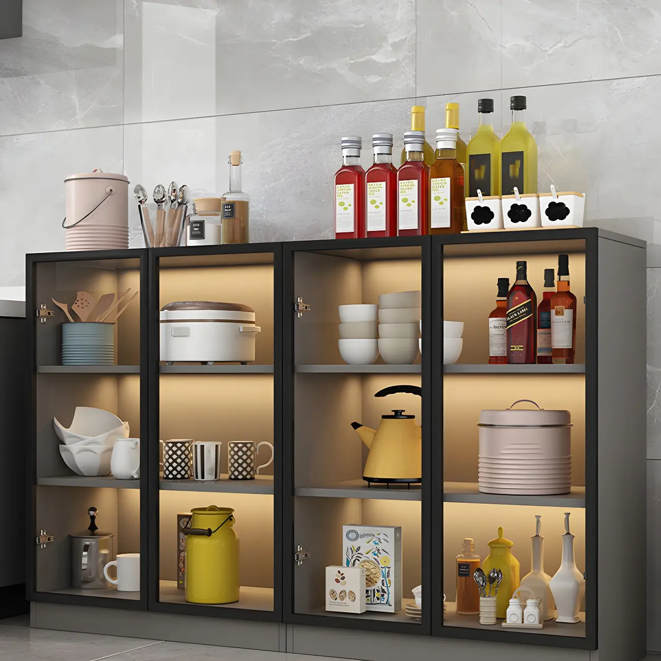 Traditional Freestanding Wooden Display Cabinet with Glass Doors Image - 14 | homeyfad