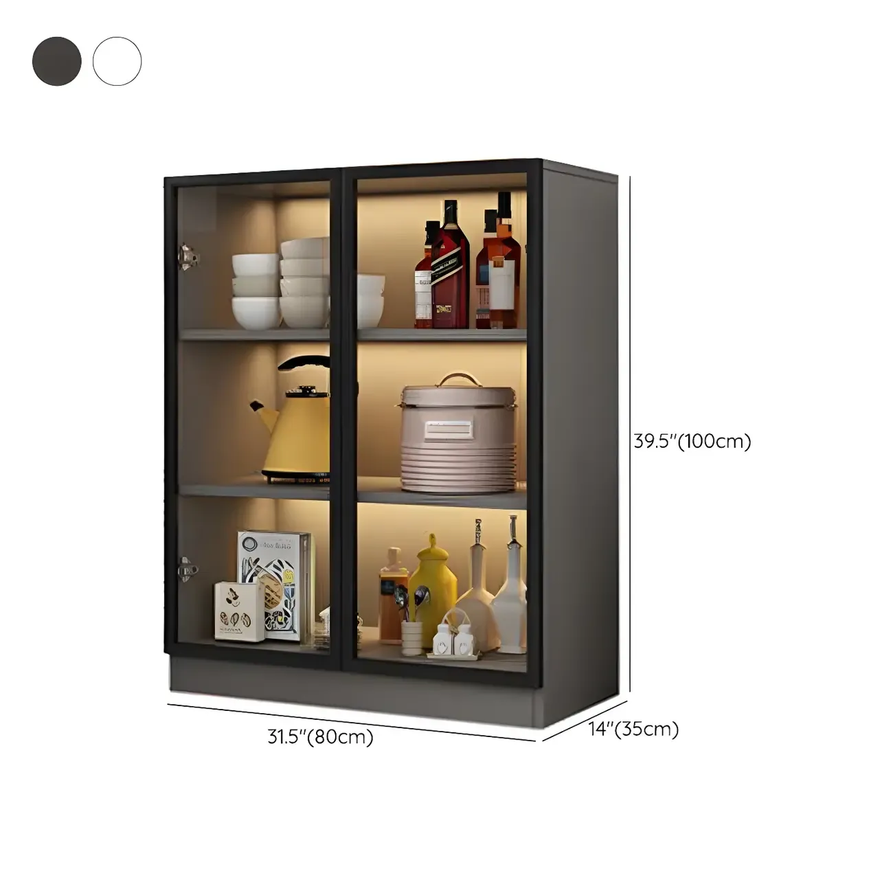Traditional Freestanding Wooden Display Cabinet with Glass Doors #size