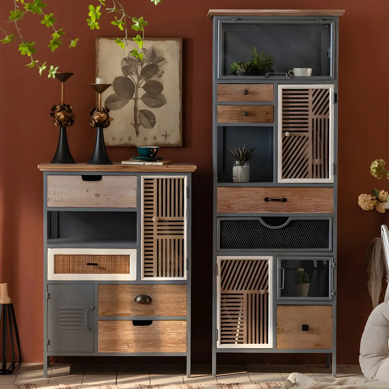 Vintage Wooden Arch Display Cabinet with Glass Doors for Home Image - 8