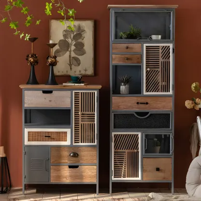 Vintage Wooden Arch Display Cabinet with Glass Doors for Home Image - 8