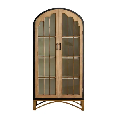 Vintage Wooden Arch Display Cabinet with Glass Doors for Home Image - 9
