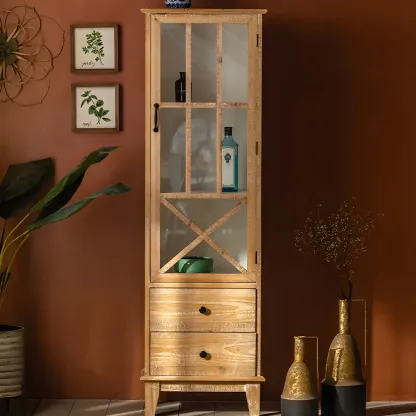 Vintage Wooden Arch Display Cabinet with Glass Doors for Home Image - 10