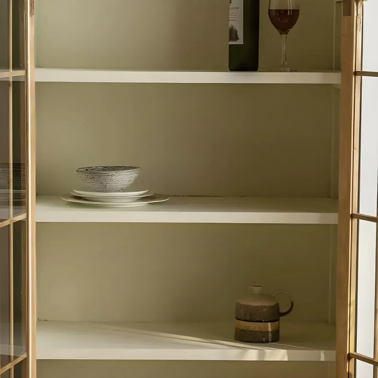 Vintage Wooden Arch Display Cabinet with Glass Doors for Home Image - 12