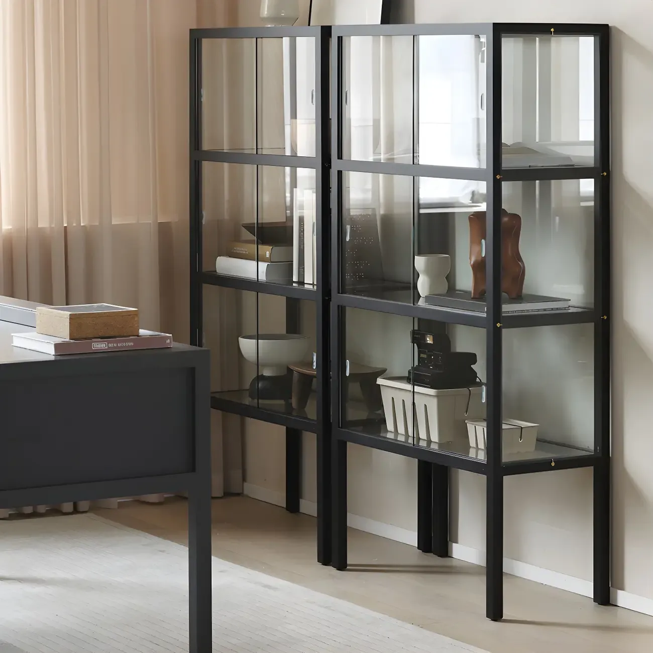 Modern Glass Display Cabinet with Metal Frame for Dining Room Image - 5