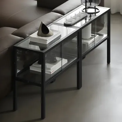 Modern Glass Display Cabinet with Metal Frame for Dining Room Image - 7