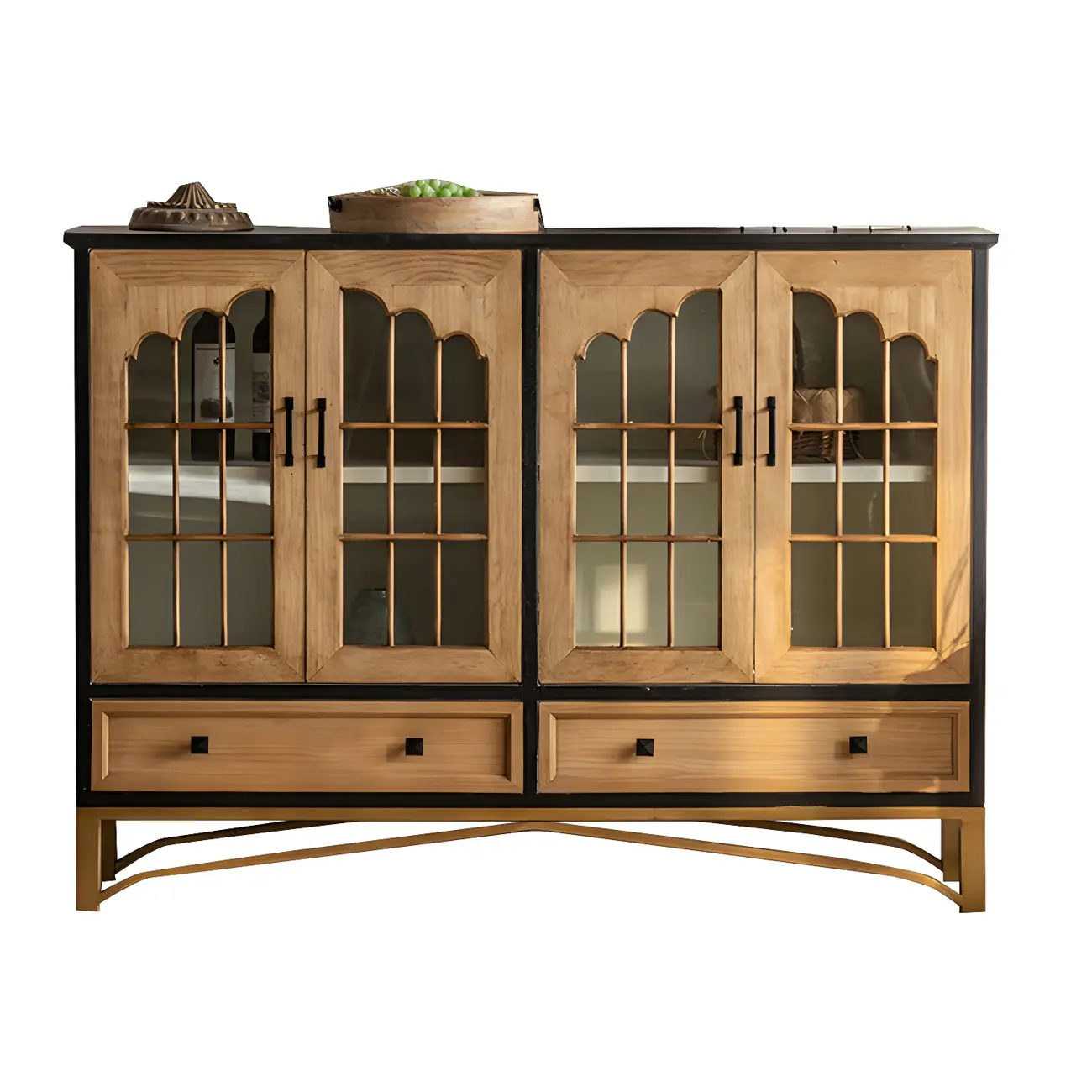 Vintage Wooden Arch Display Cabinet with Glass Doors for Home Image - 17 | homeyfad