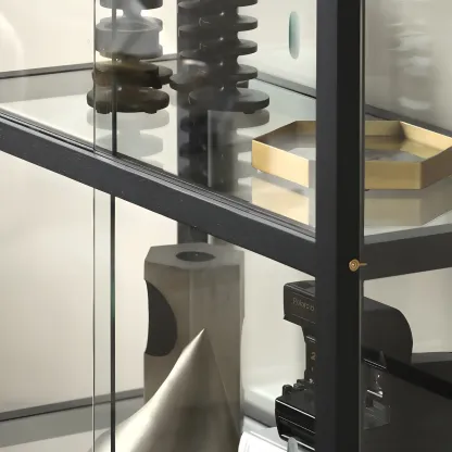 Modern Glass Display Cabinet with Metal Frame for Dining Room Image - 9