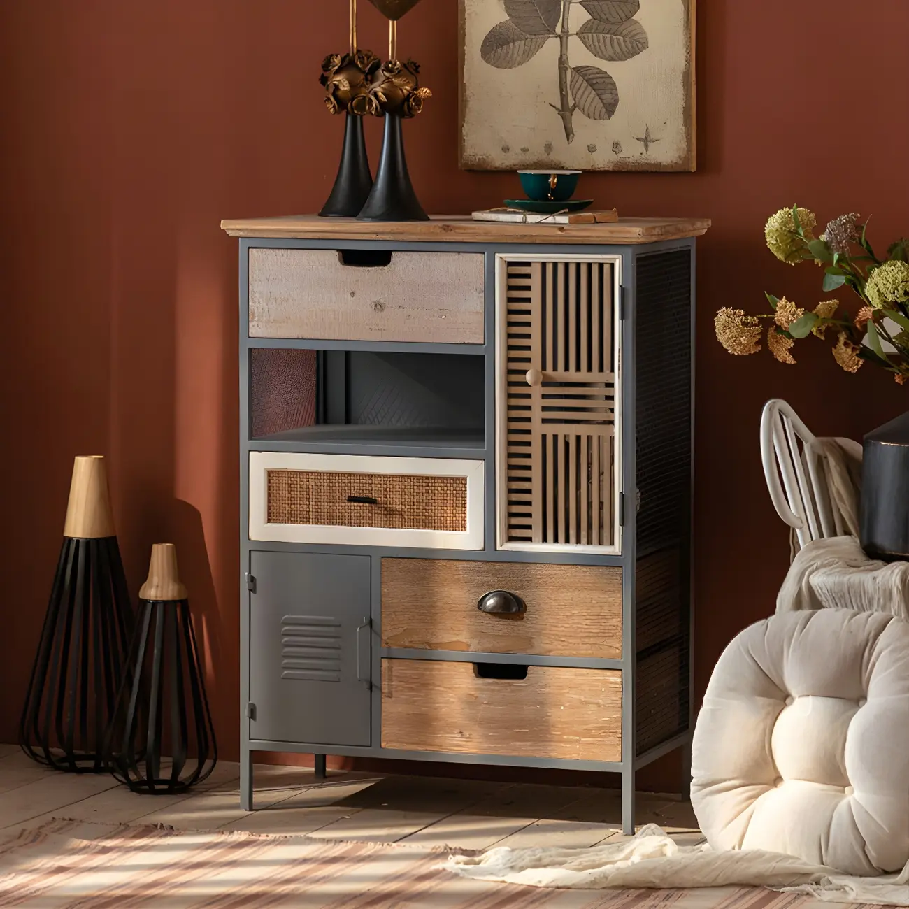 Vintage Wooden Arch Display Cabinet with Glass Doors for Home Image - 18 | homeyfad