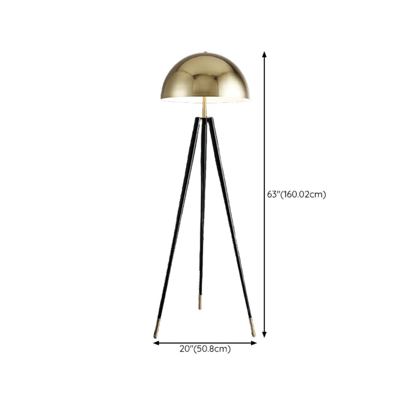 Modern Metal Tripod Floor Lamp with Gold Shade for Living Room #size