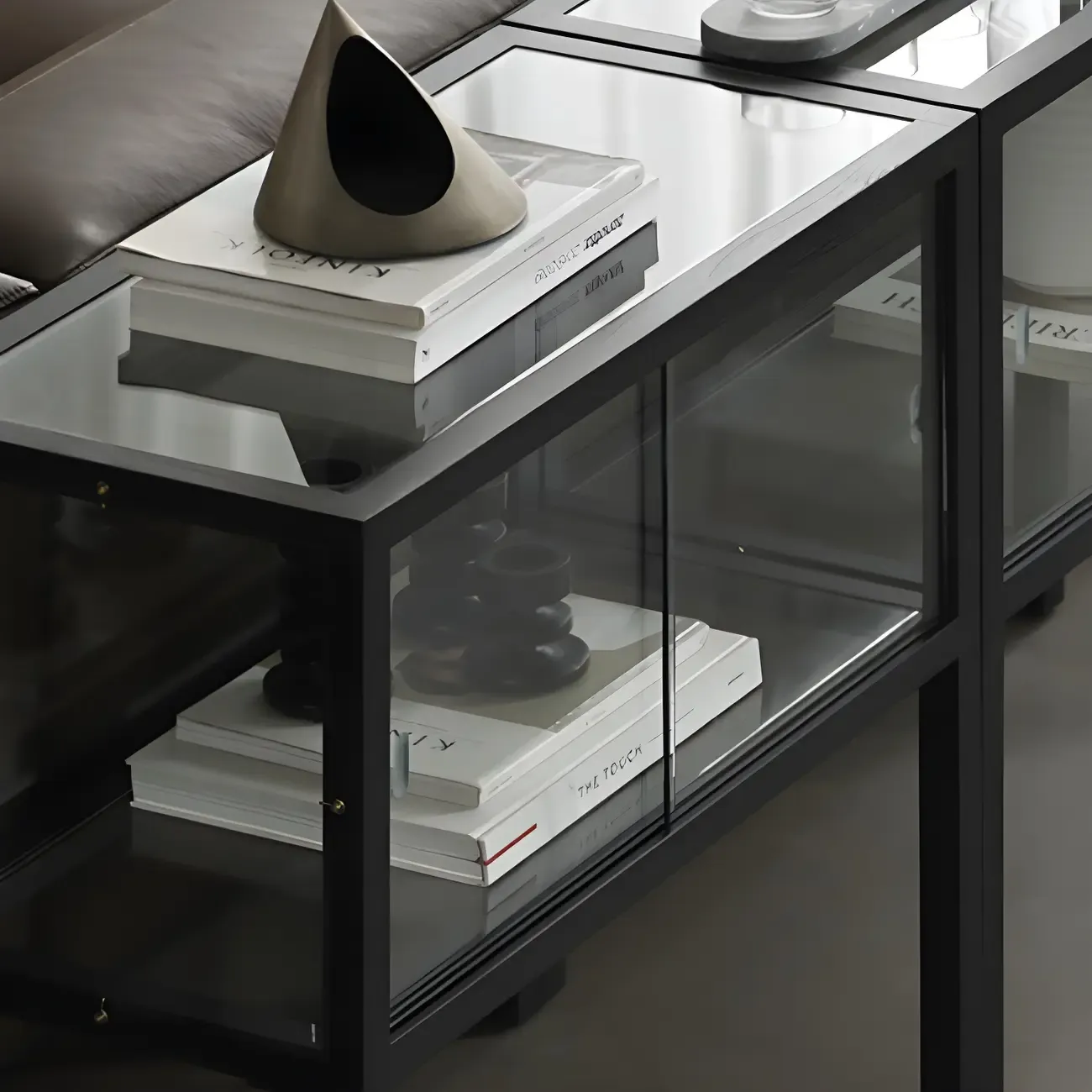 Modern Glass Display Cabinet with Metal Frame for Dining Room Image - 10