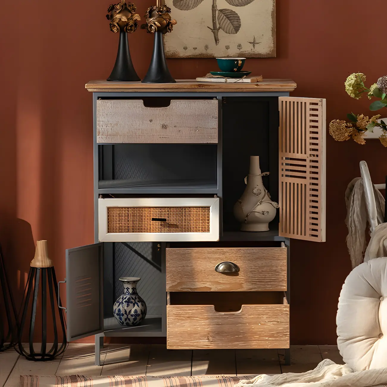 Vintage Wooden Arch Display Cabinet with Glass Doors for Home Image - 19 | homeyfad