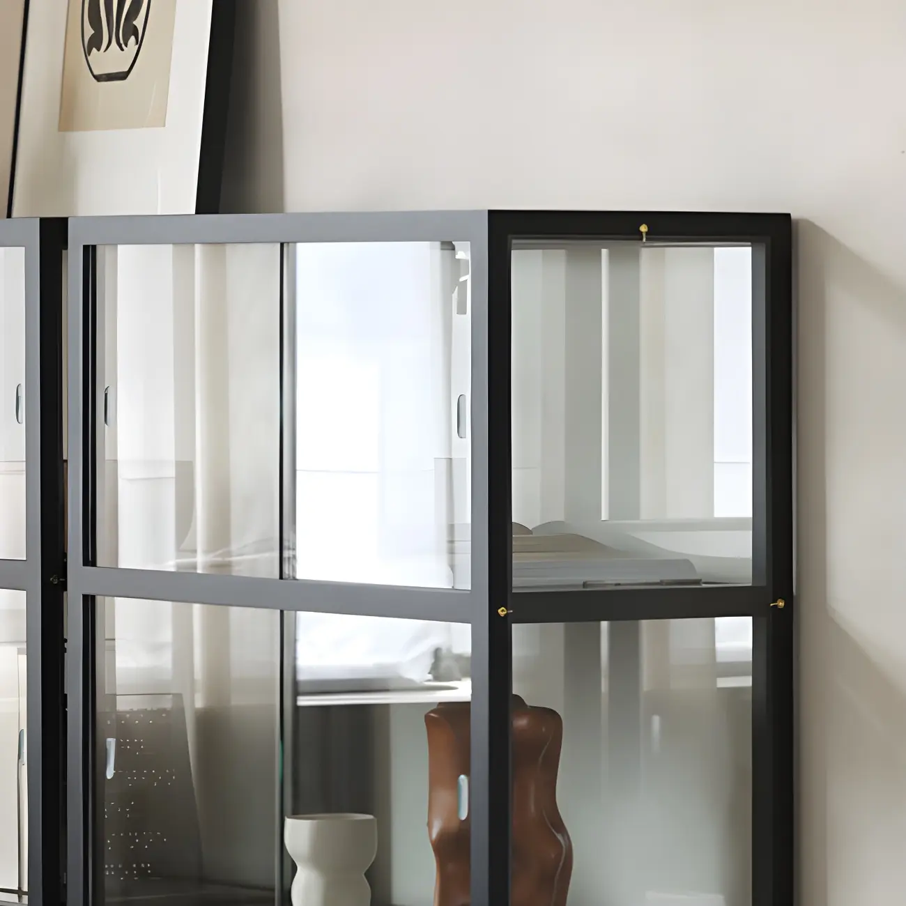 Modern Glass Display Cabinet with Metal Frame for Dining Room Image - 11 | homeyfad