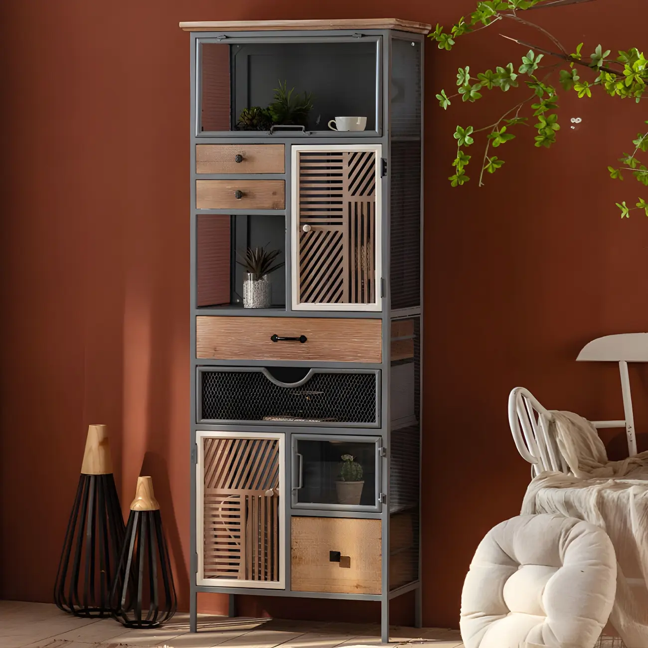 Vintage Wooden Arch Display Cabinet with Glass Doors for Home Image - 20 | homeyfad