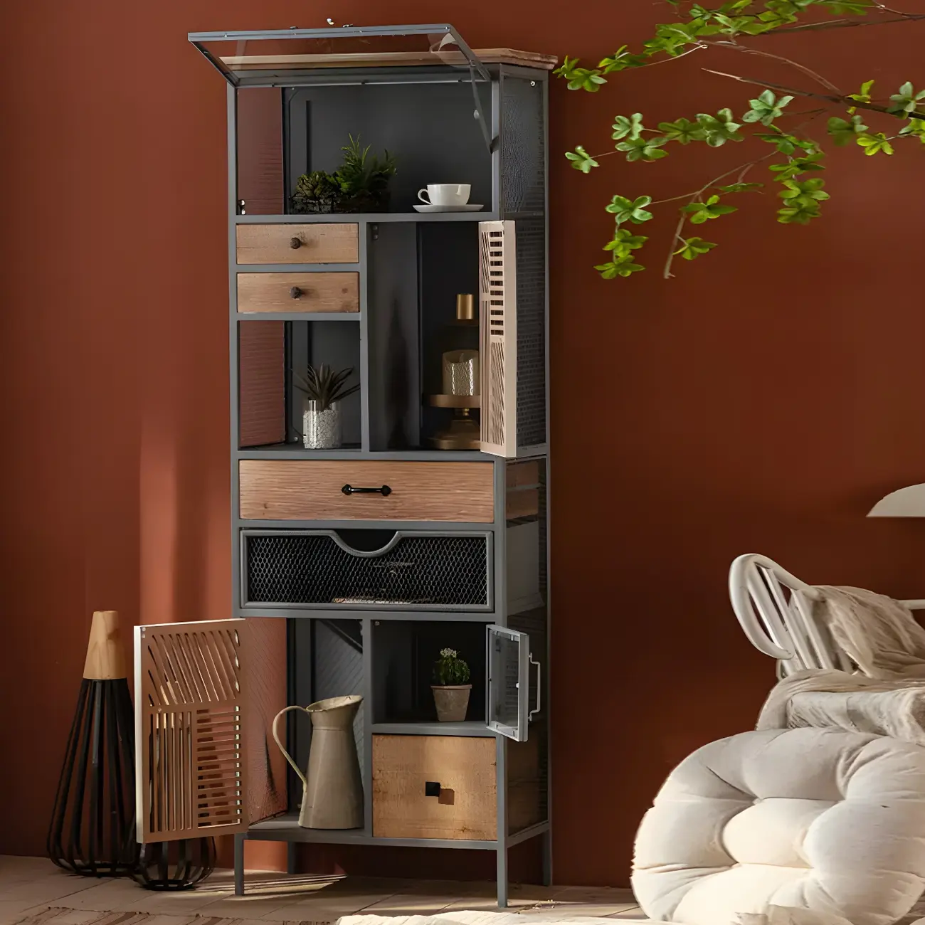 Vintage Wooden Arch Display Cabinet with Glass Doors for Home Image - 21 | homeyfad