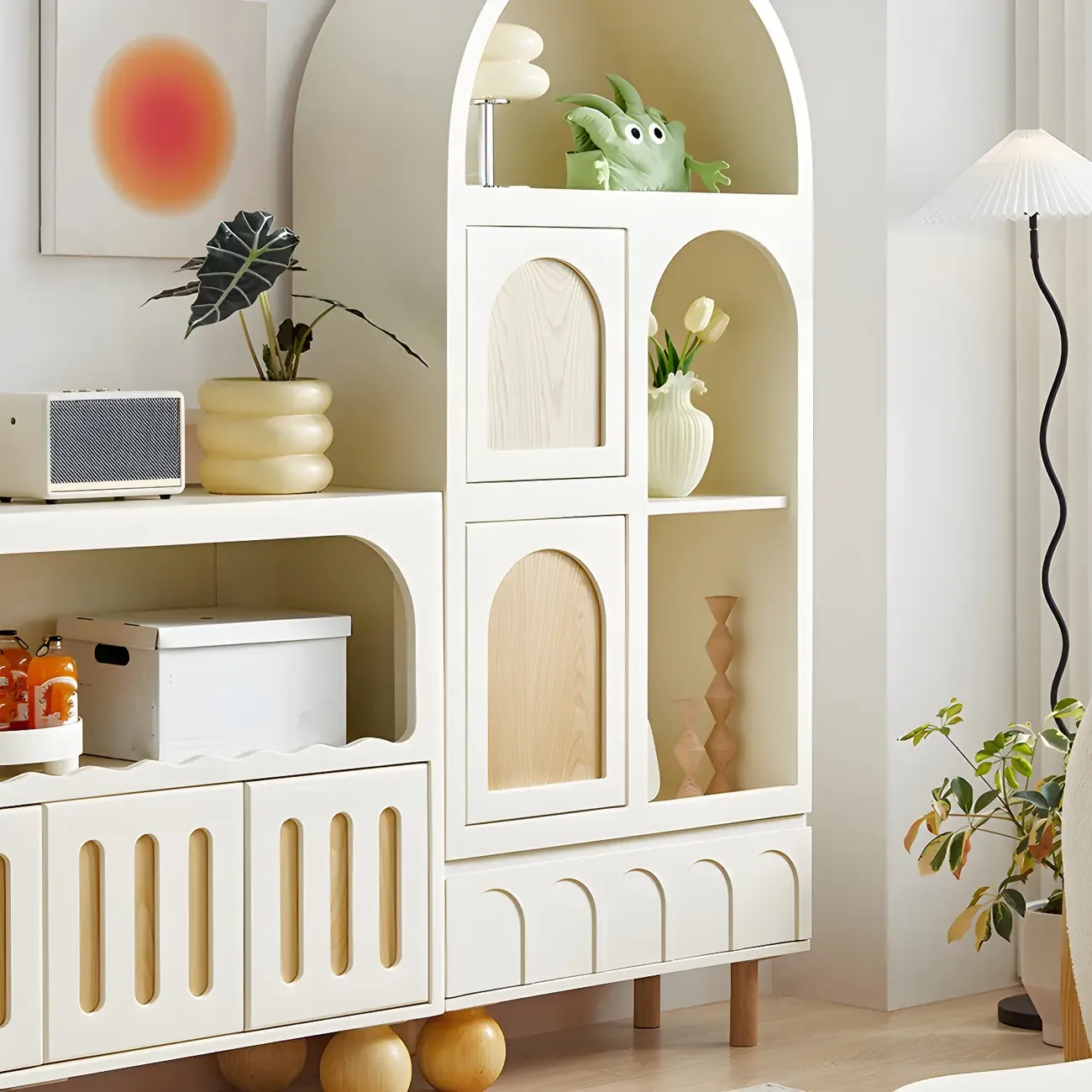 Elegant Wooden Display Cabinet with Drawers for Dining Room Image - 4