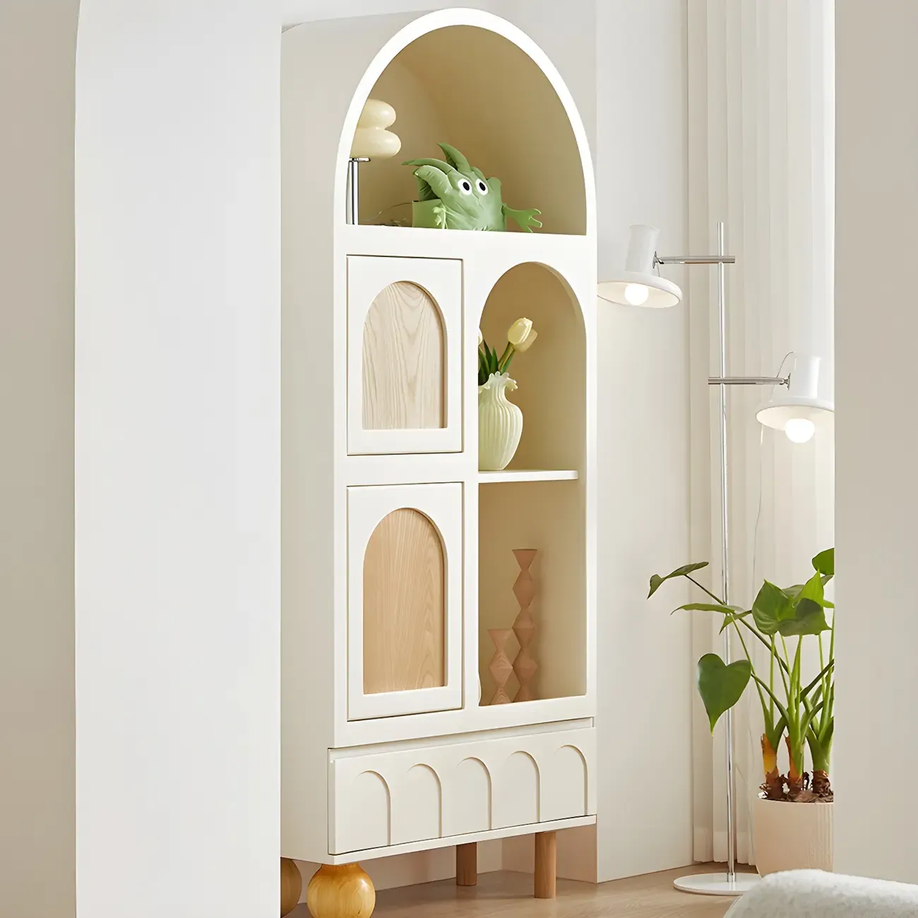 Elegant Wooden Display Cabinet with Drawers for Dining Room Image - 6