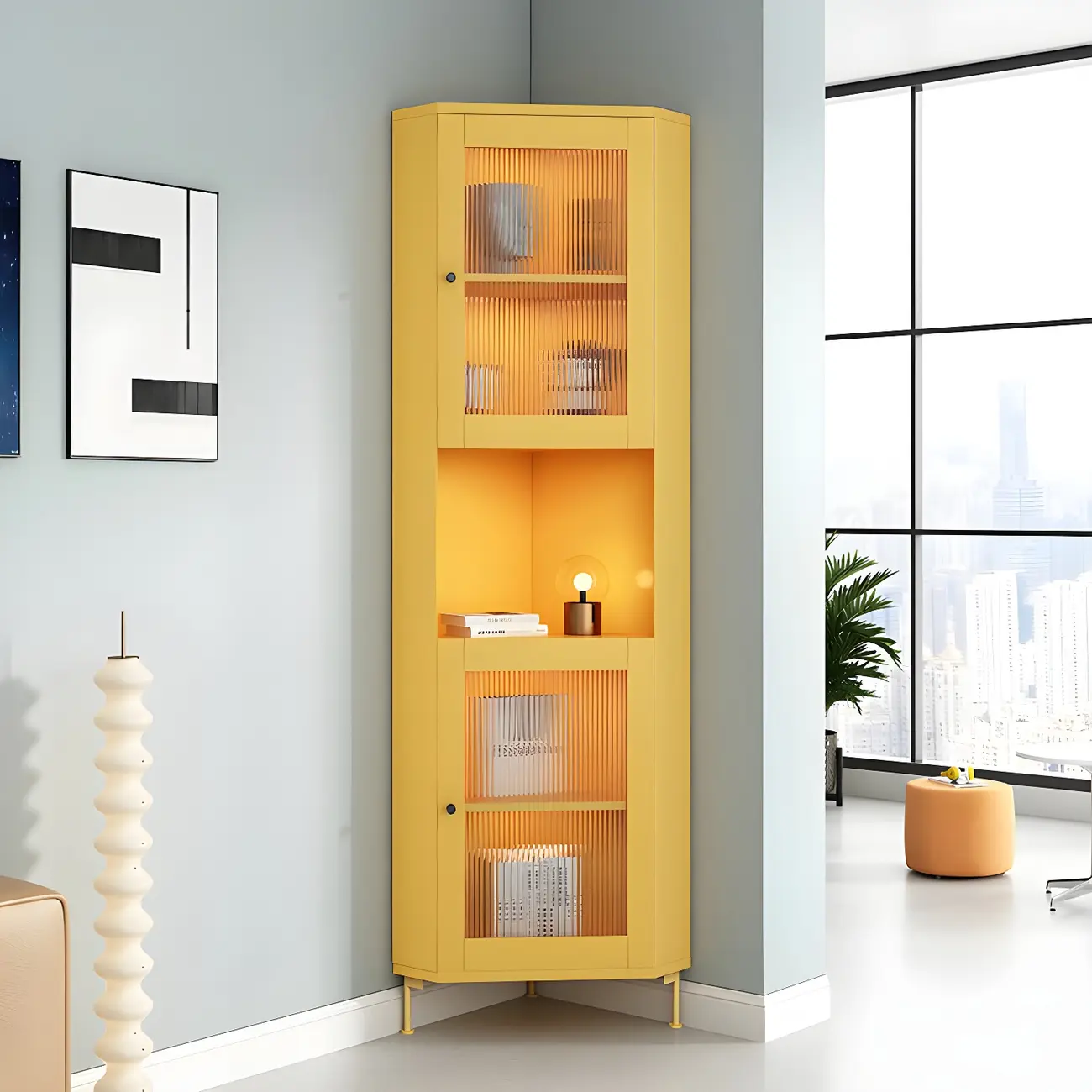 Modern Wooden Corner Display Cabinet with Glass Doors for Home Image - 2 | homeyfad