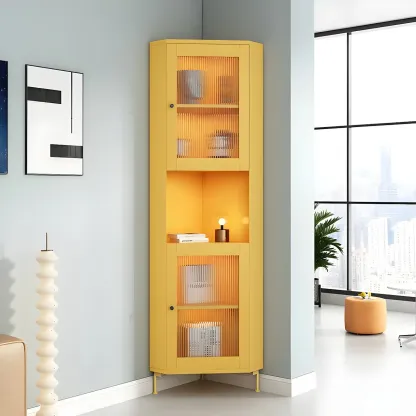 Modern Wooden Corner Display Cabinet with Glass Doors for Home Image - 2