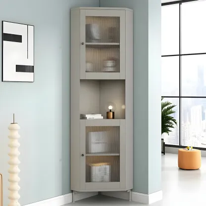 Modern Wooden Corner Display Cabinet with Glass Doors for Home Image - 3