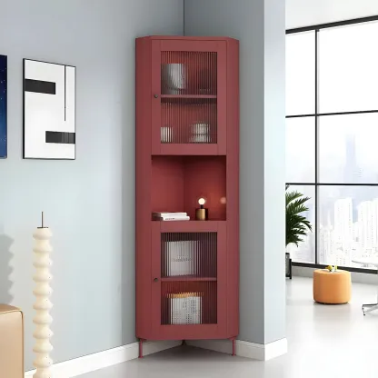 Modern Wooden Corner Display Cabinet with Glass Doors for Home Image - 4