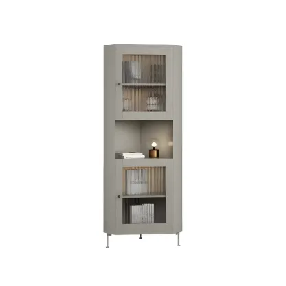 Modern Wooden Corner Display Cabinet with Glass Doors for Home Image - 5