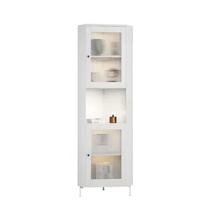 Modern Wooden Corner Display Cabinet with Glass Doors for Home Image - 8