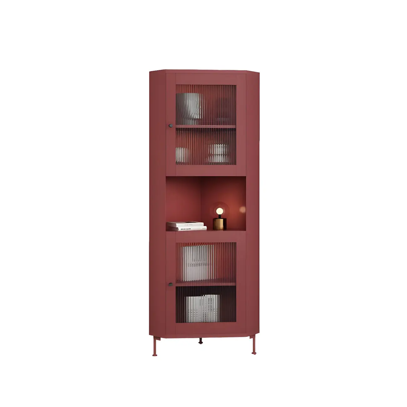 Modern Wooden Corner Display Cabinet with Glass Doors for Home Image - 10 | homeyfad