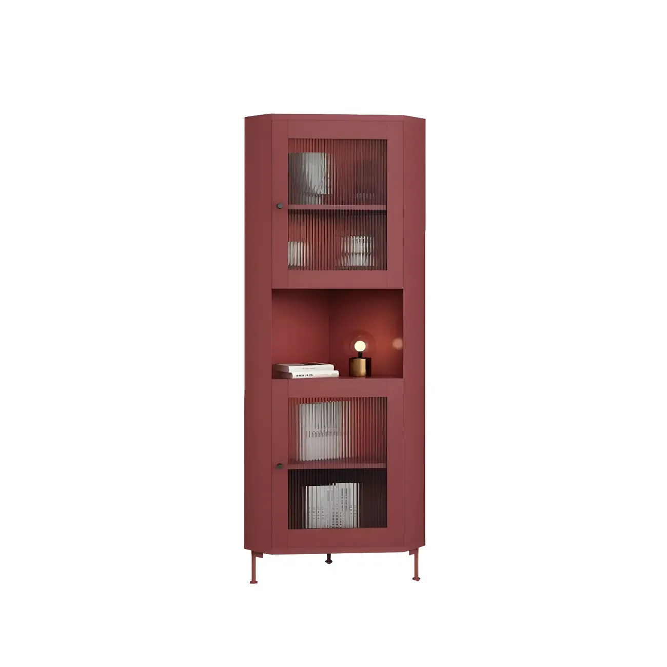 Modern Wooden Corner Display Cabinet with Glass Doors for Home Image - 10