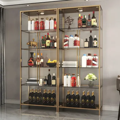 Glam Metal Framed Glass Display Cabinet with Lighting for Home Image - 1