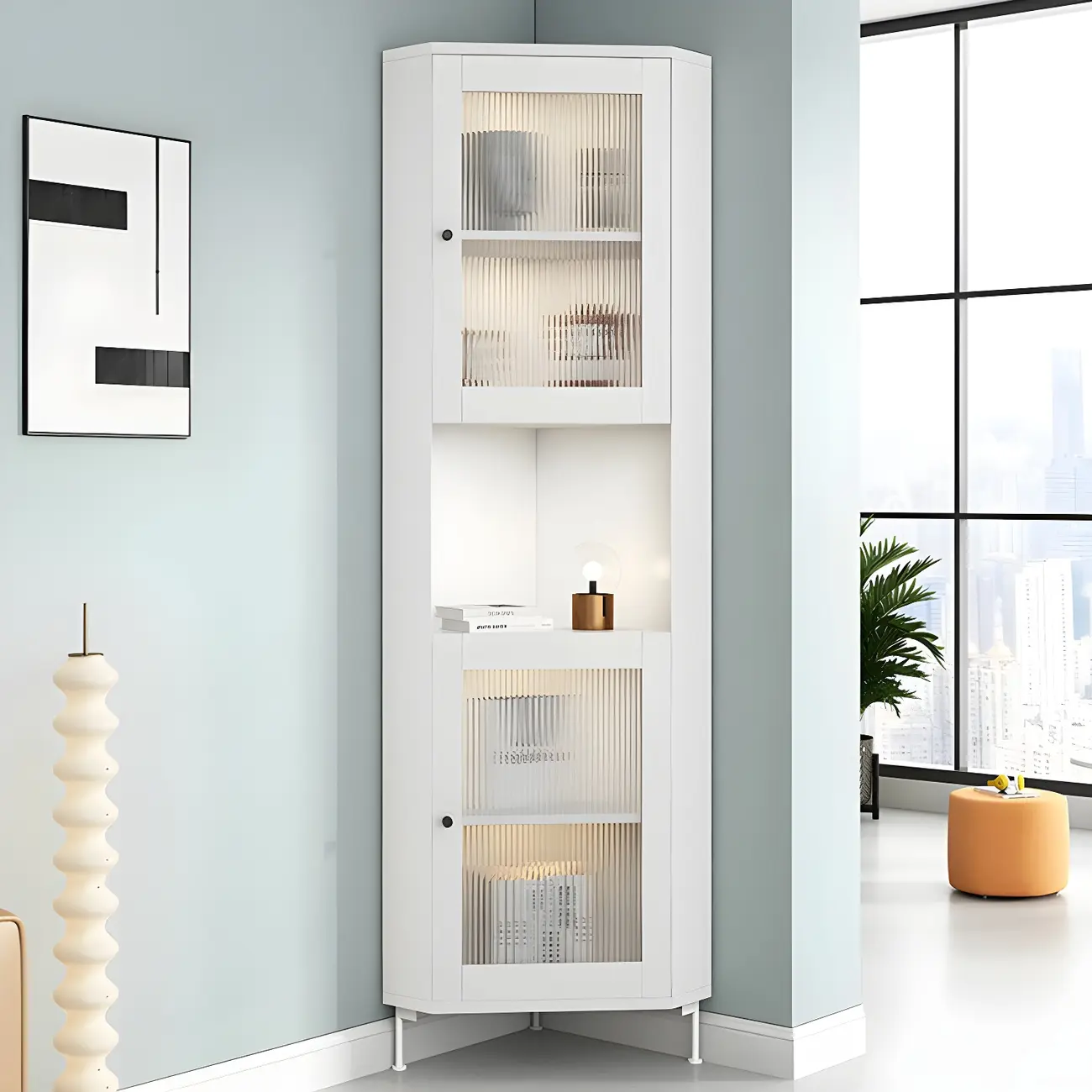 Modern Wooden Corner Display Cabinet with Glass Doors for Home Image - 17 | homeyfad