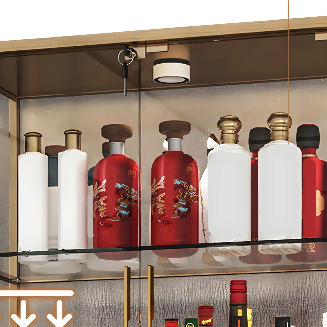 Glam Metal Framed Glass Display Cabinet with Lighting for Home Image - 10 | homeyfad