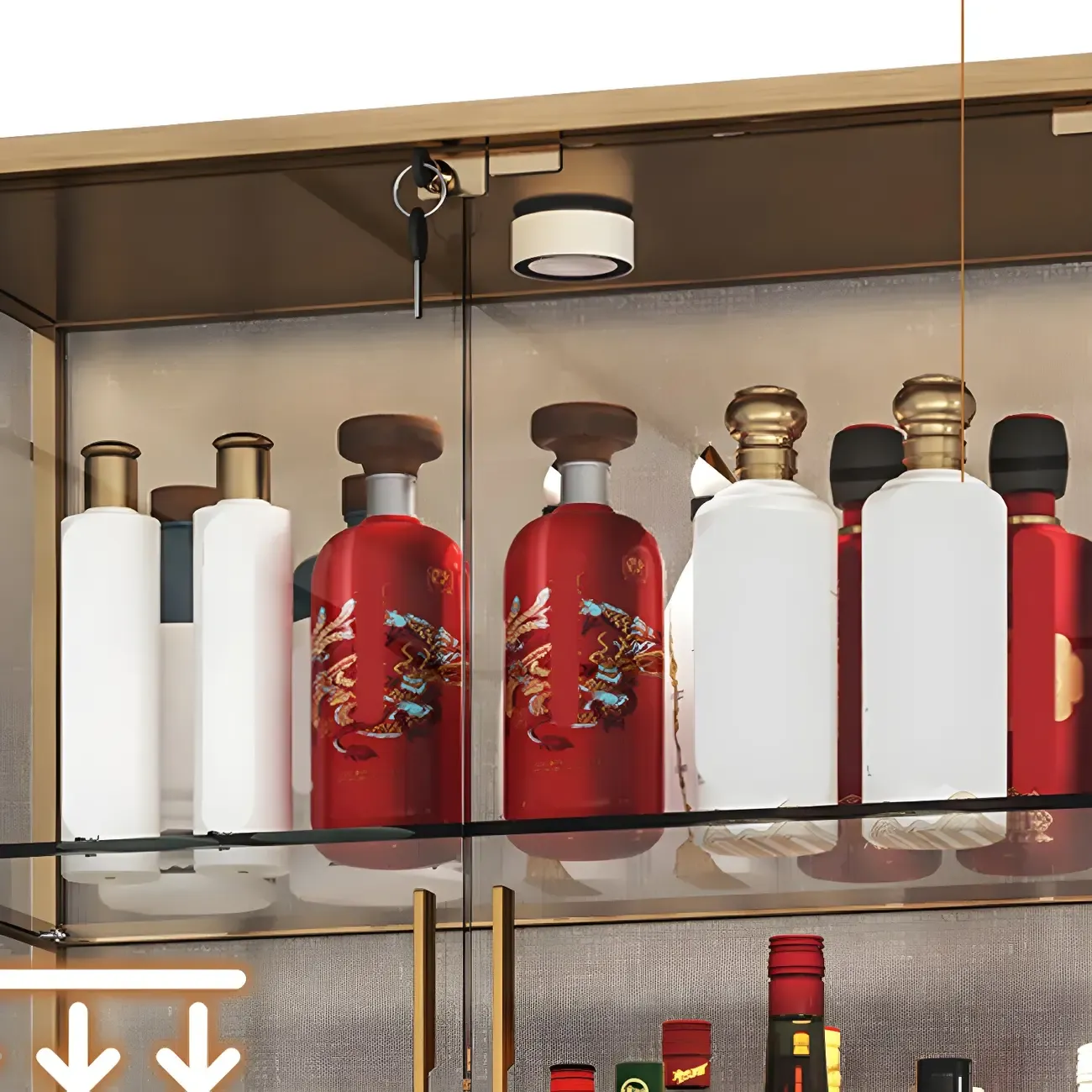 Glam Metal Framed Glass Display Cabinet with Lighting for Home Image - 10