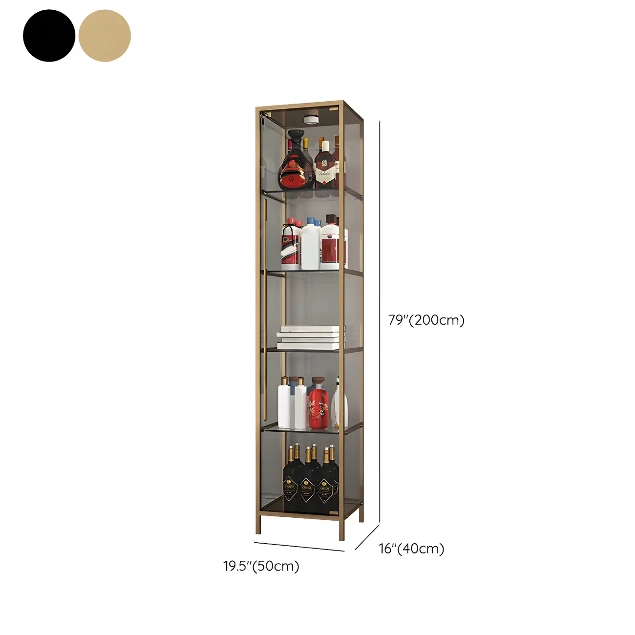 Glam Metal Framed Glass Display Cabinet with Lighting for Home #size | homeyfad