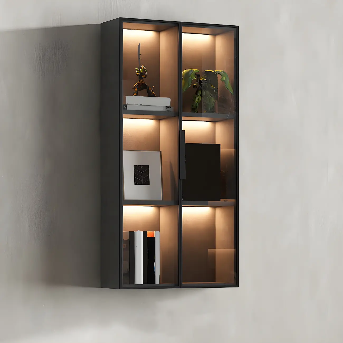 Contemporary Wall-Mounted Wooden Display Cabinet with Lights Image - 2 | homeyfad