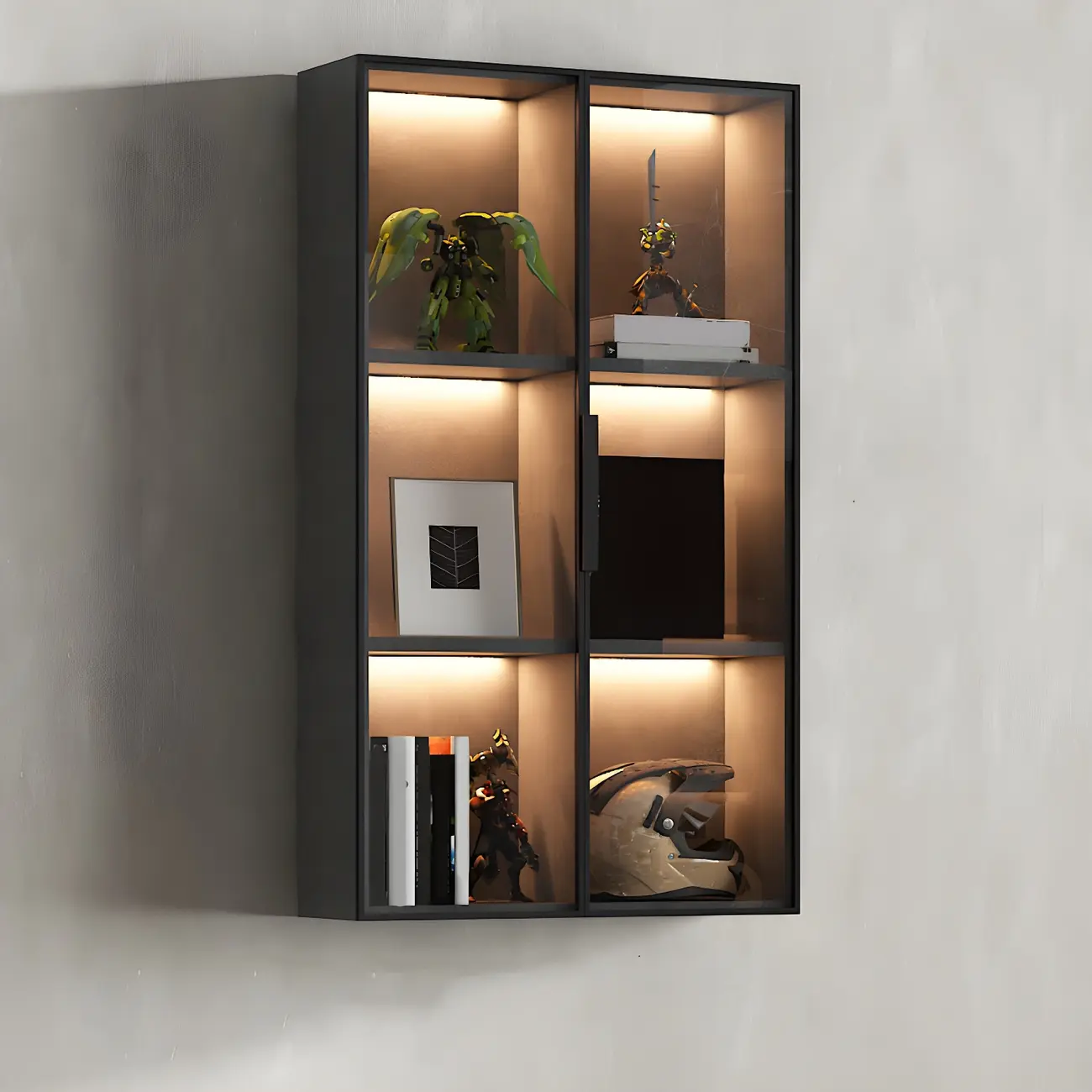 Contemporary Wall-Mounted Wooden Display Cabinet with Lights Image - 3 | homeyfad