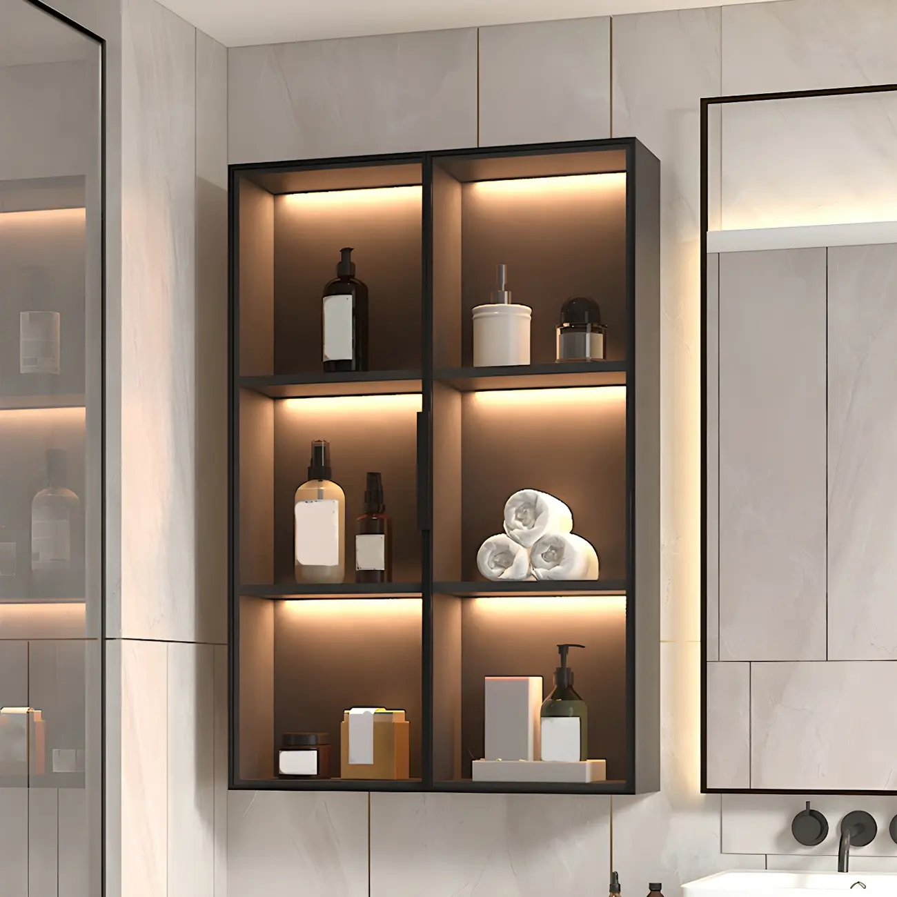 Contemporary Wall-Mounted Wooden Display Cabinet with Lights Image - 4 | homeyfad