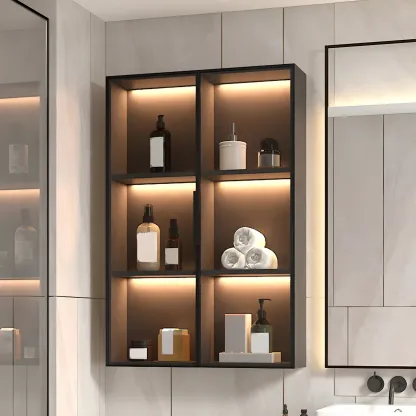 Contemporary Wall-Mounted Wooden Display Cabinet with Lights Image - 4