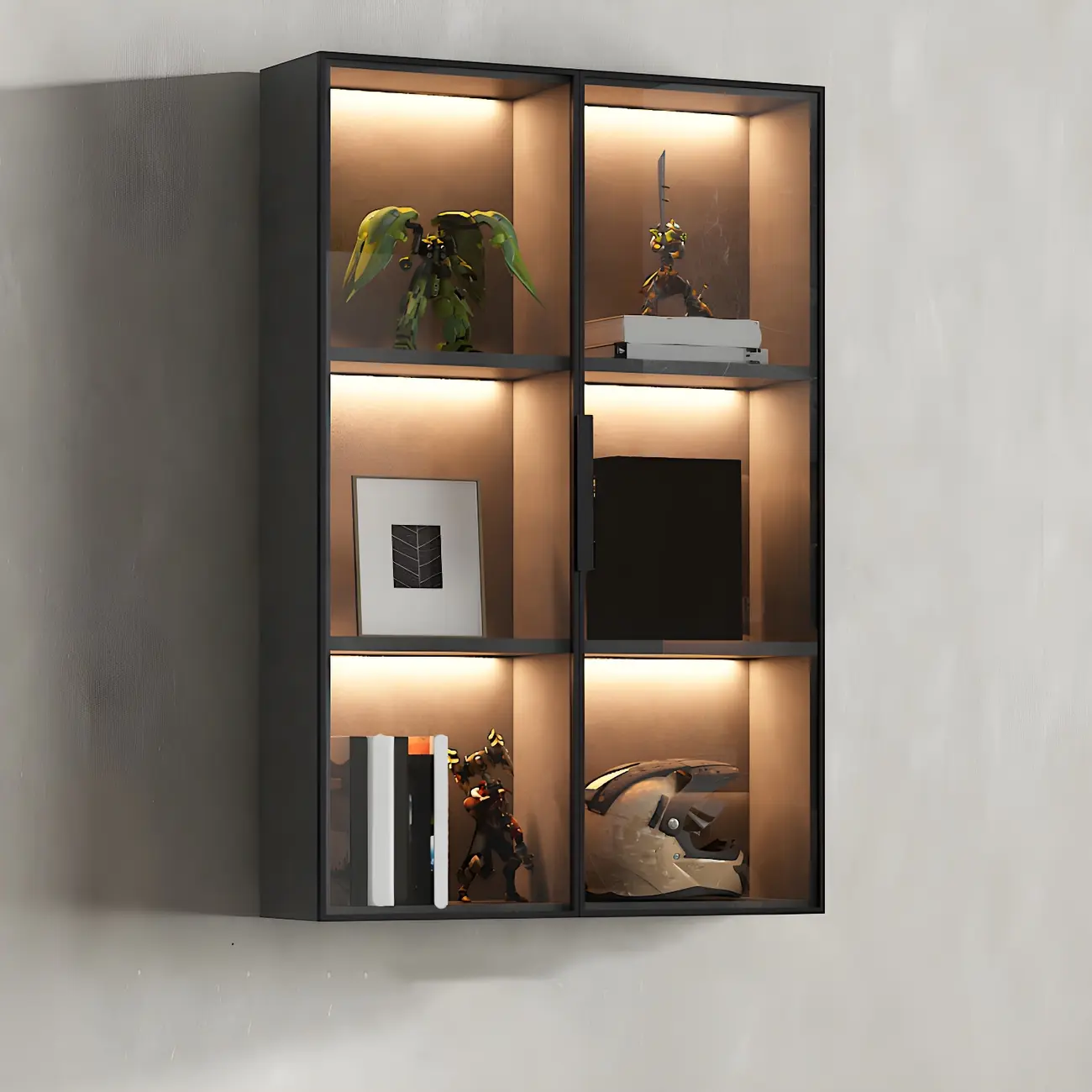 Contemporary Wall-Mounted Wooden Display Cabinet with Lights Image - 5 | homeyfad