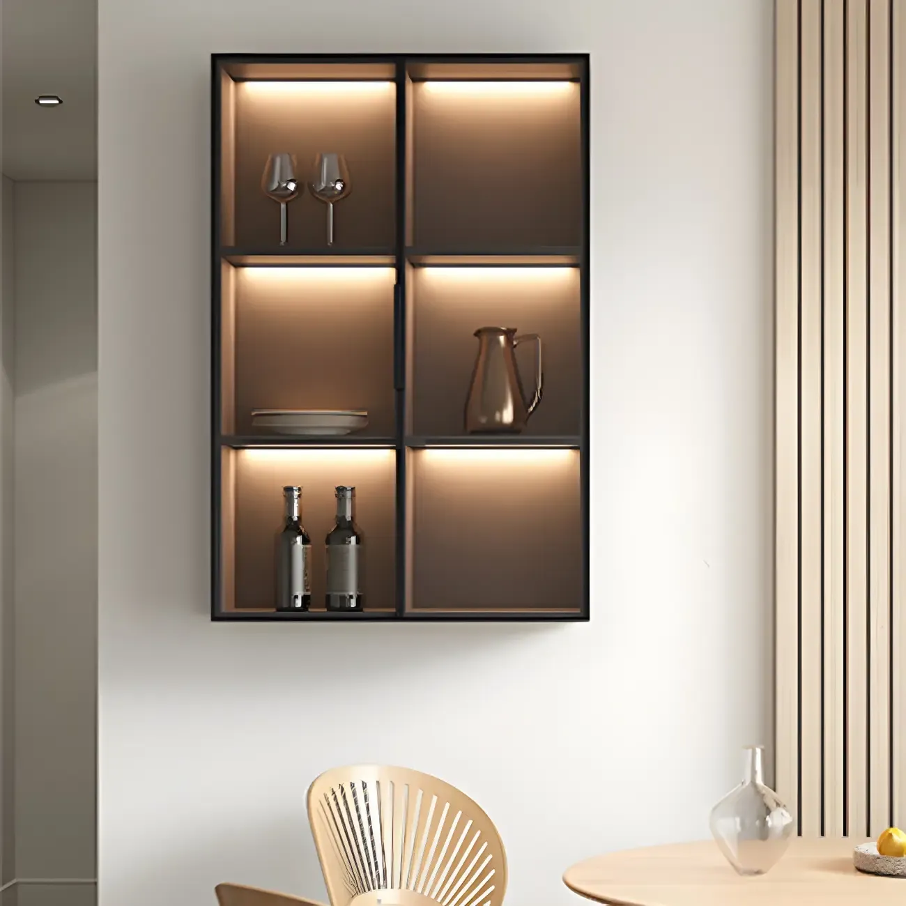 Contemporary Wall-Mounted Wooden Display Cabinet with Lights Image - 6