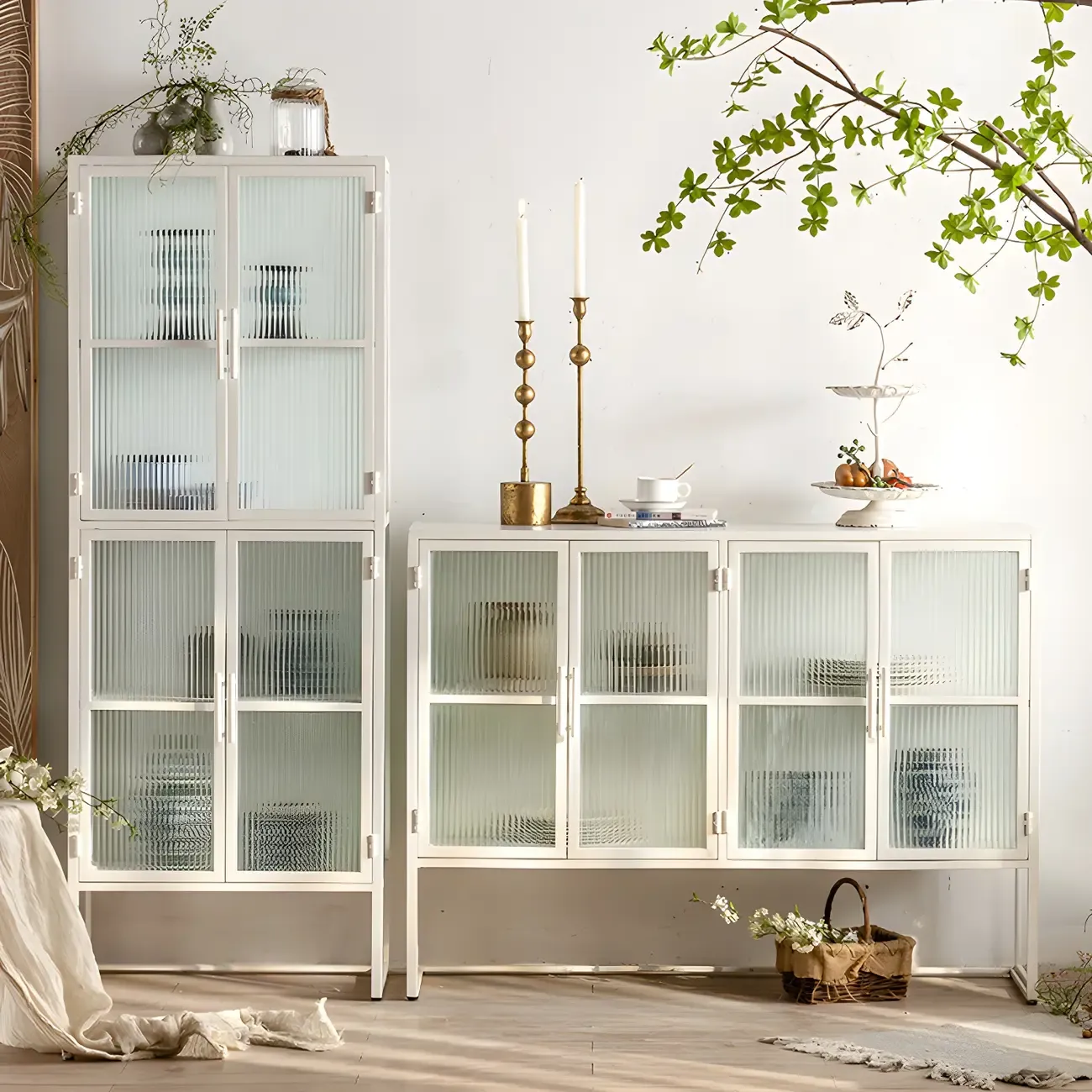 Elegant Metal Display Cabinet with Glass Doors for Dining Room Image - 1