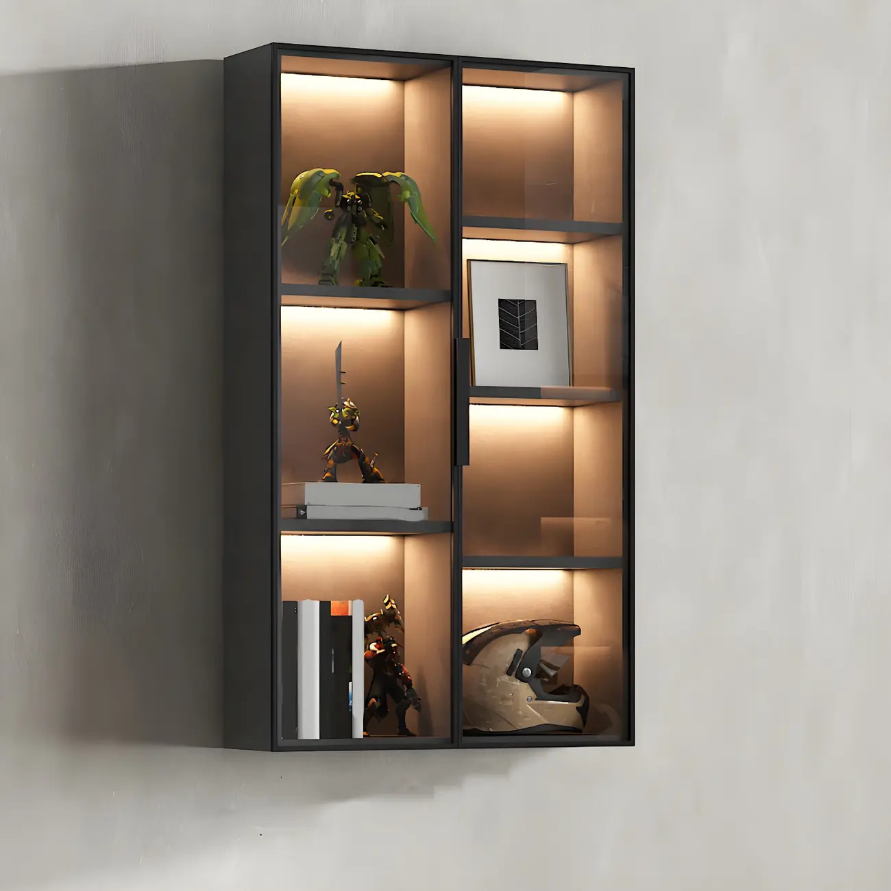 Contemporary Wall-Mounted Wooden Display Cabinet with Lights Image - 9 | homeyfad