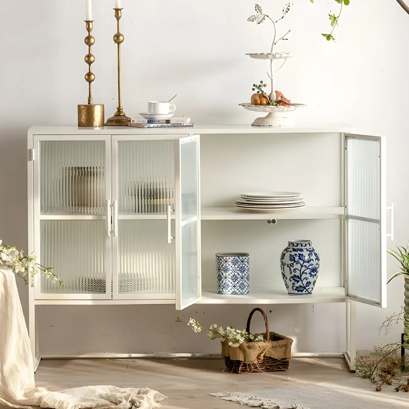 Elegant Metal Display Cabinet with Glass Doors for Dining Room Image - 2