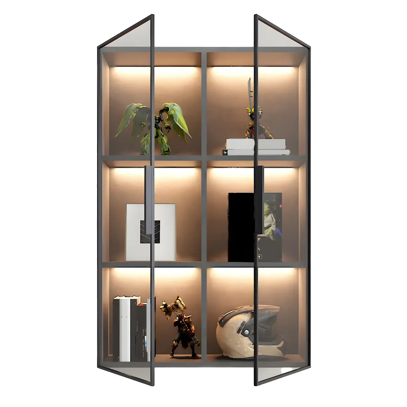 Contemporary Wall-Mounted Wooden Display Cabinet with Lights Image - 10