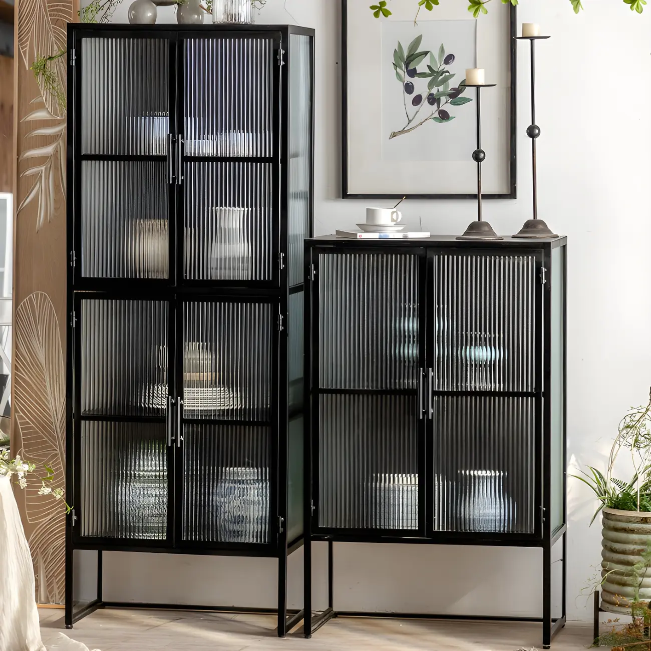 Elegant Metal Display Cabinet with Glass Doors for Dining Room Image - 3 | homeyfad