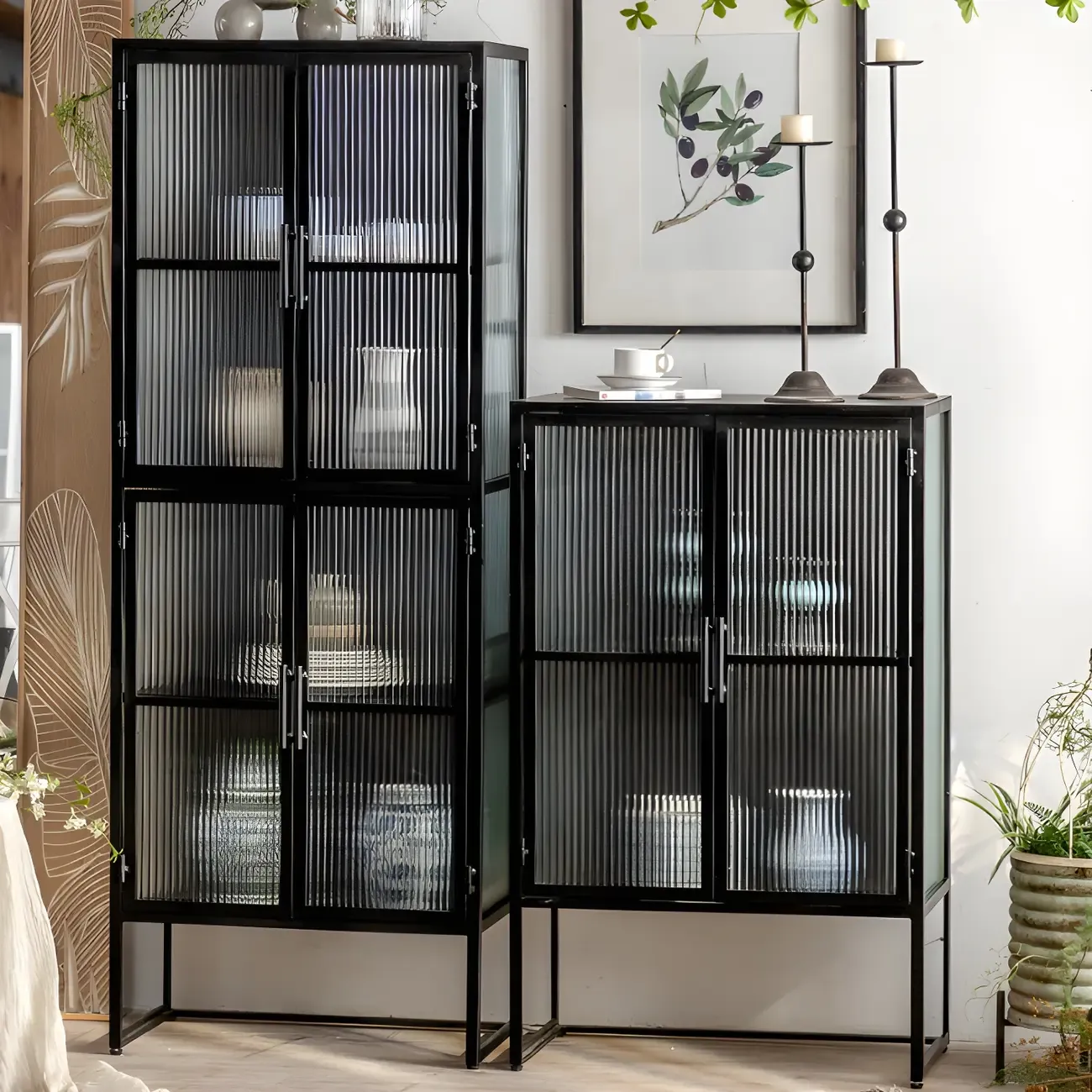 Elegant Metal Display Cabinet with Glass Doors for Dining Room Image - 3