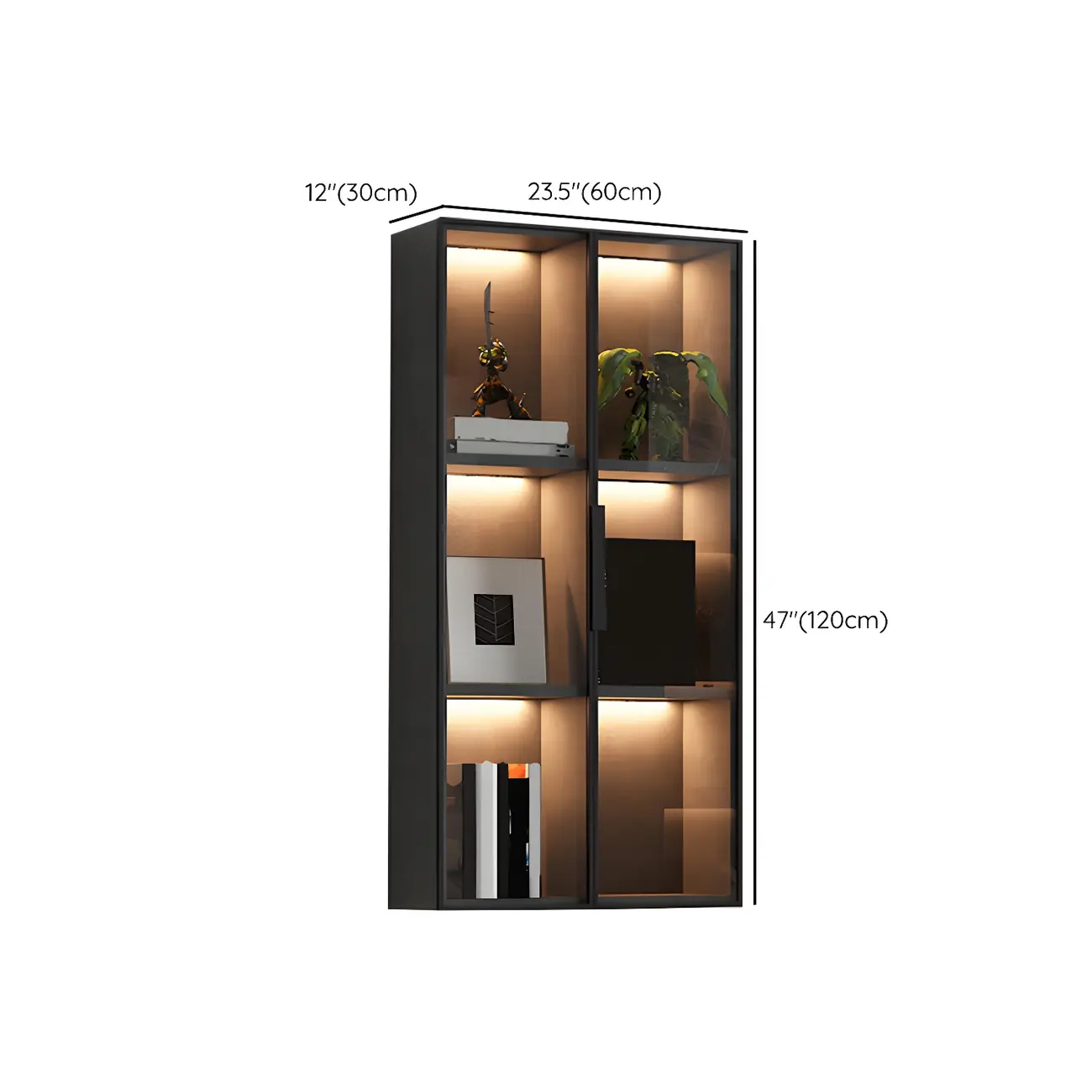 Contemporary Wall-Mounted Wooden Display Cabinet with Lights #size | homeyfad