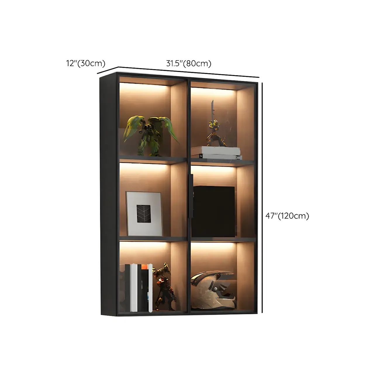 Contemporary Wall-Mounted Wooden Display Cabinet with Lights Image - 14