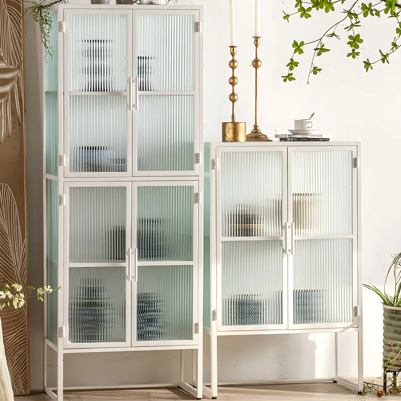 Elegant Metal Display Cabinet with Glass Doors for Dining Room Image - 7 | homeyfad
